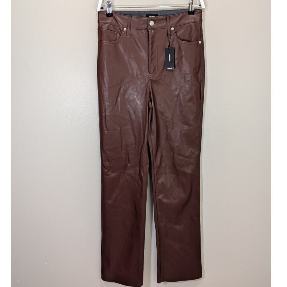 Express 90's Slim Brown Pants Vegan Leather Biker Academia Concert - Size 6
